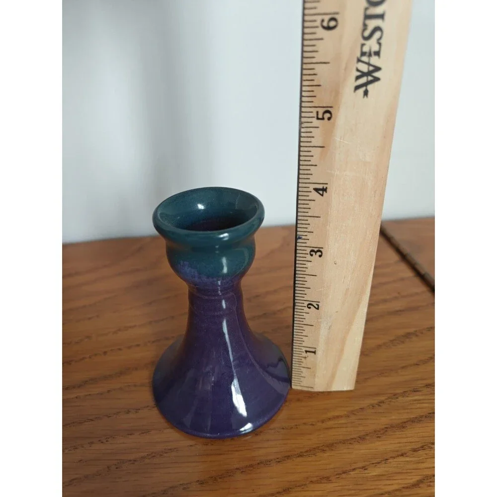 Lufkin Pottery Seagrove NC SLS Ceramic Candle Holder Purple/Teal